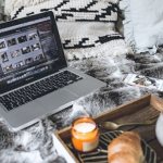 open computer on the sofa. photo 