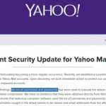 Yahoo message about the theft of user logins and passwords